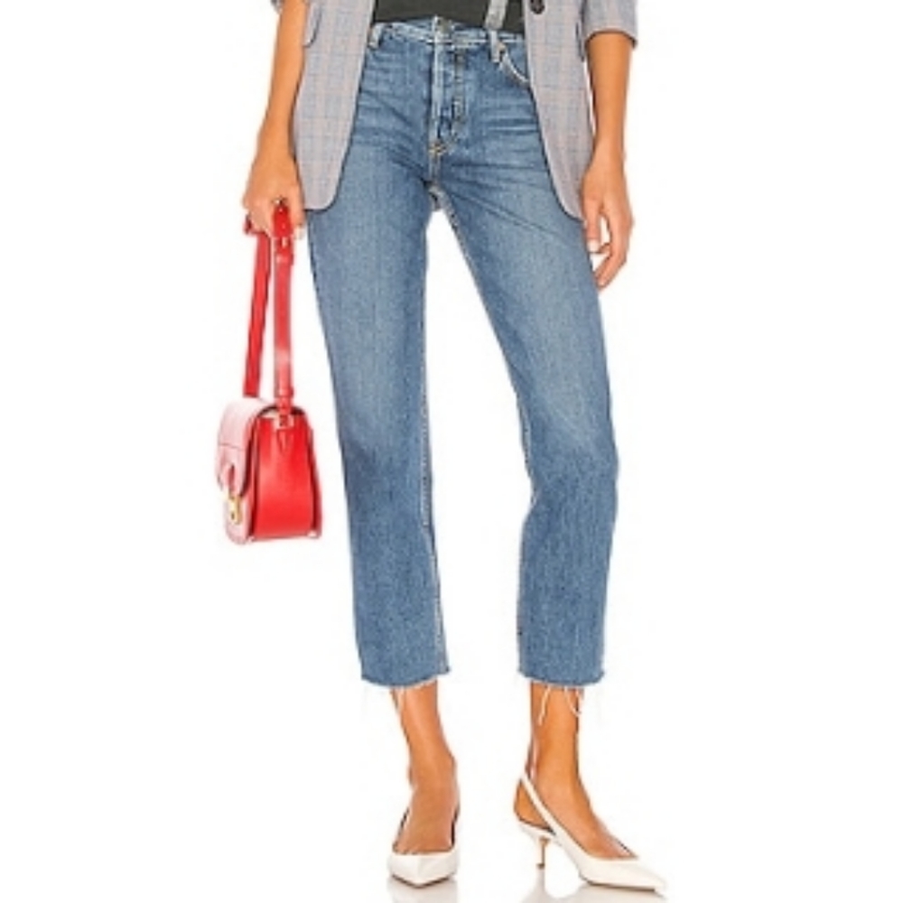 GRLFRND Helena Straight Leg Button Fly Jeans Raw Hem in Bandera Size 25